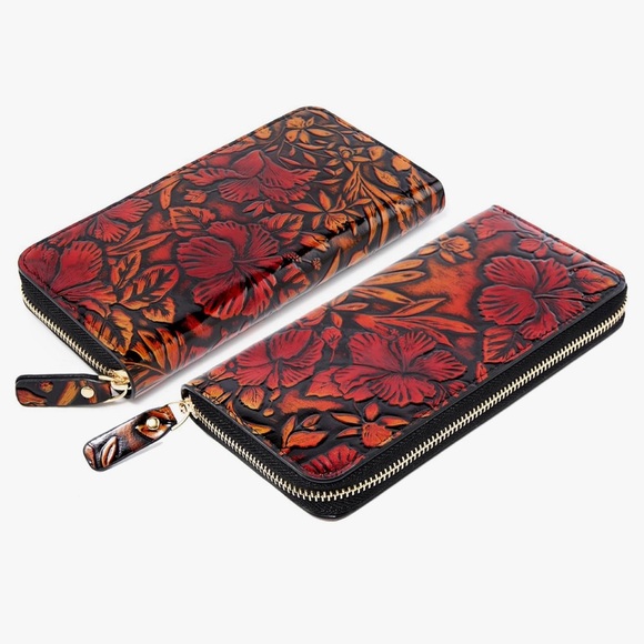 Floral Embossed Wallet - Red and Black - Picture 3 of 6